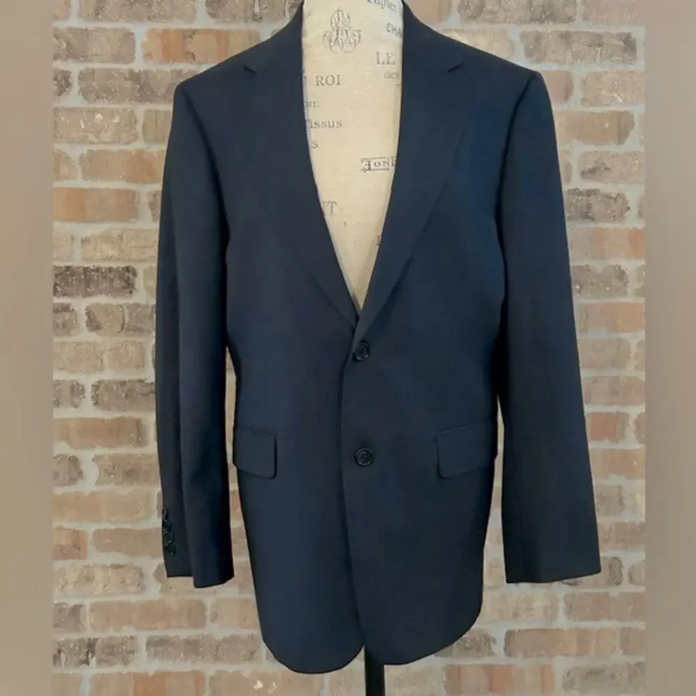 Brooks brothers 346 stretch navy blue wool sports coat blazer size 40R striped